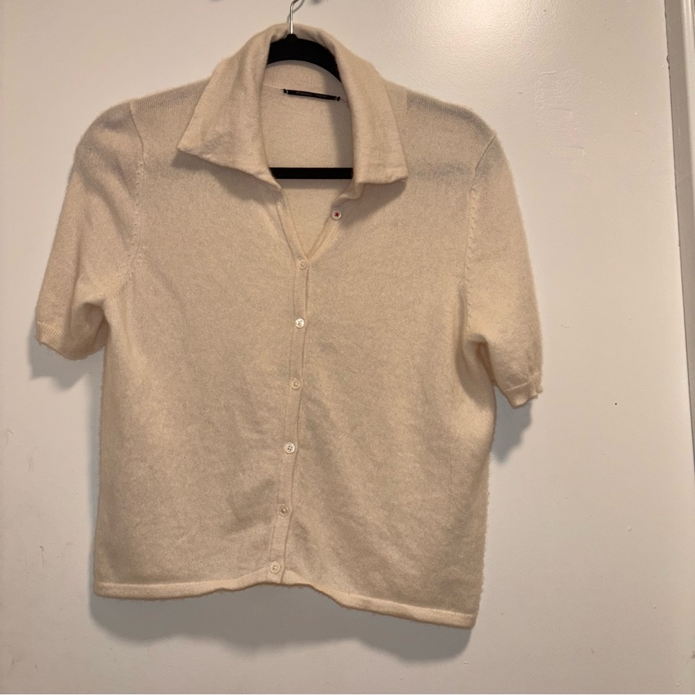 Brazeau Tricot 100% Cashmere Collared Cardigan Size 1 Cream Quiet Luxury